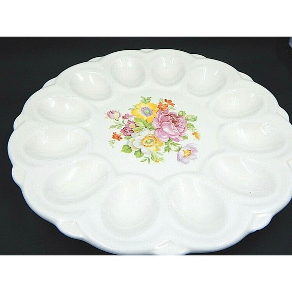 E & R American Art Ware Floral Deviled Egg Plate - Picture 2 of 7